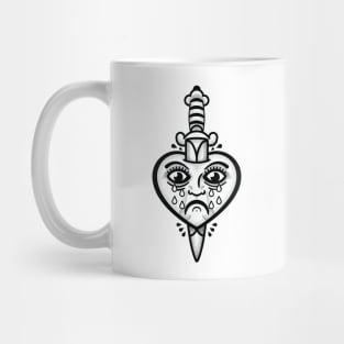 Crying Heart and Dagger Tattoo (Black Print) Mug